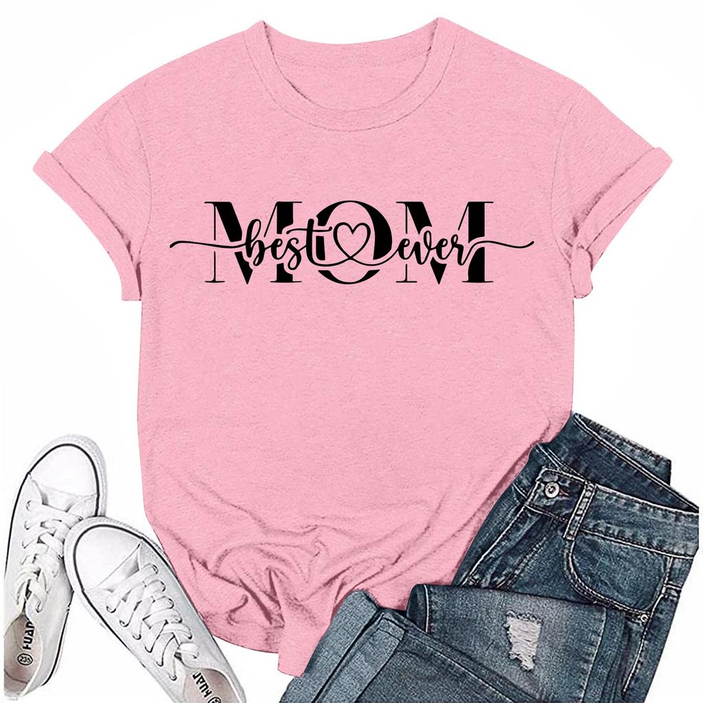 Women Casual Daily Round Neck Printed Short Sleeved T-shirt Letter Top