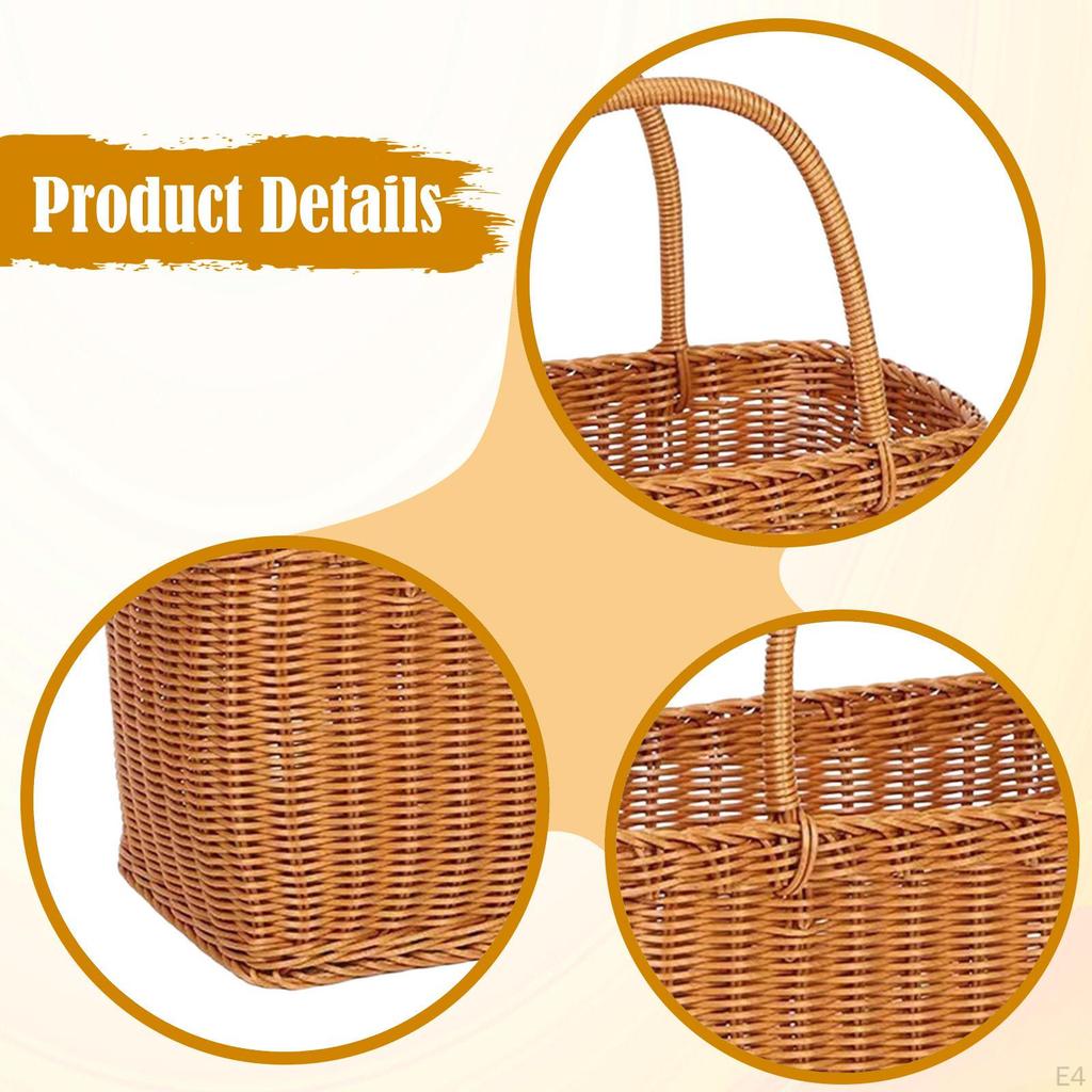 Empty And Versatile Woven Basket with Handle, Made of Imitation Rattan, Ideal for Fruit, Eggs,