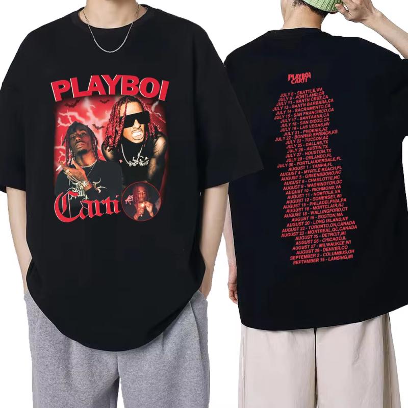 Playboi Carti Álbum de Música Whole Lotta Red Camiseta Estampada Ropa Unisex Camiseta Vintage de Rapero Hip Hop Tops Casuales de Verano Góticos