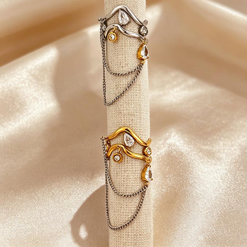 European and American Fashion Ring, Wave Chain, Fringed Open Ring, Water Drop, Niche Design Jewelry