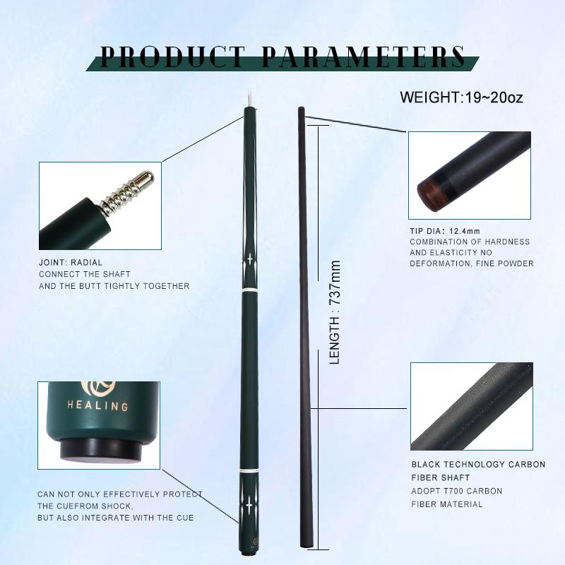 OKHEALING Carbon Fiber Pool Cue Billiards Sticks 12.4mm Tip Uni-loc Joint 147cm/58inch Length 19~20oz Weight Billiard Cue, Green