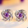 Amethyst Four-Leaf Clover Silver Stud Earrings - 999 Silver Korean Style