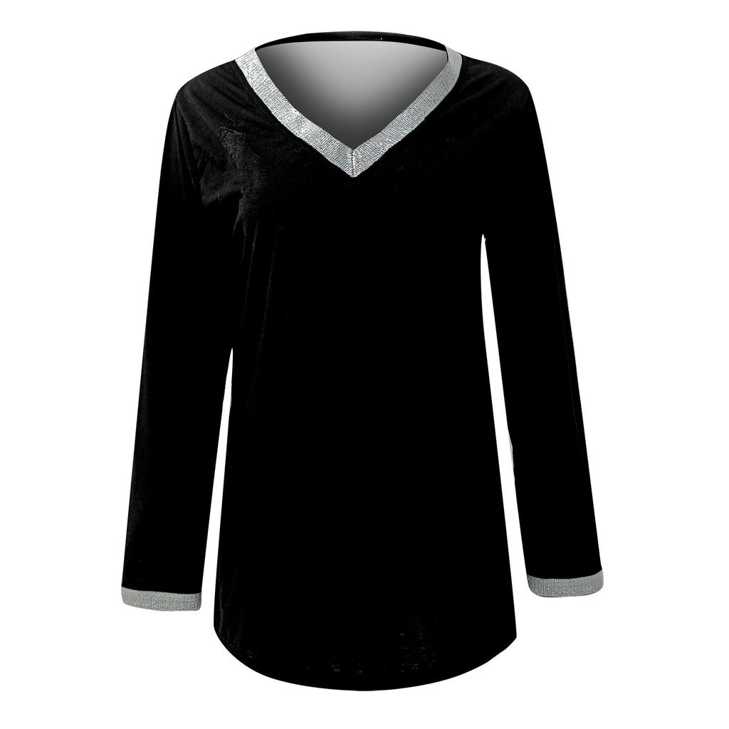 Women's Casual Fashion Printing Sequin V-neck Long Sleeve T-shirt Top