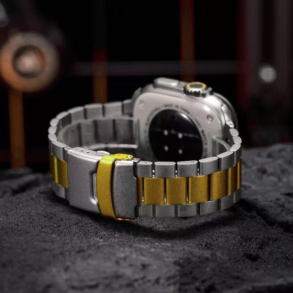Three-Bead Steel Band Buckle Strap for Apple Watch, Compatible with All iWatch Generations, Stainless Steel.