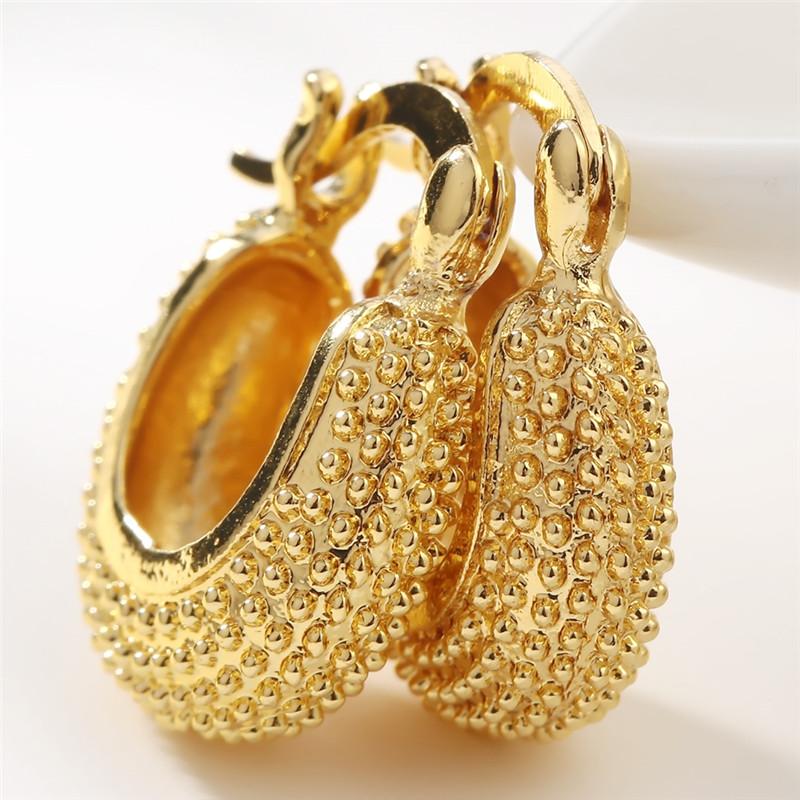 Vintage Hollow Out Geometric Bead Hoop Earrings For Women Plated Wedding Engagement Party Jewelry