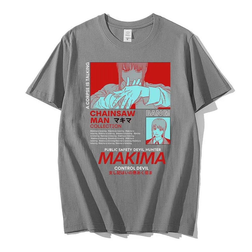 Muž motorovou pilou MAKIMA Japonské anime tričko Unisex Manga Trička s grafikou Trička Funny Cartoon Tričko Unisex Hip Hop Trička Unisex