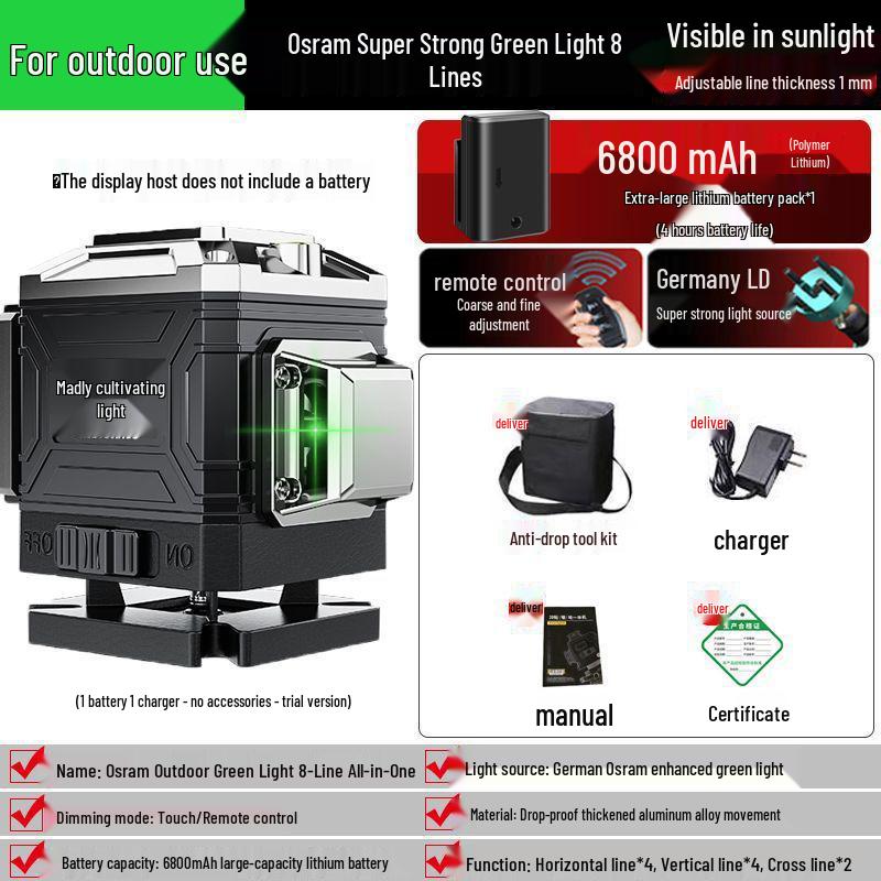 

12-Line High Precision Automatic Green Laser Level for Walls, Ceilings, and Floors