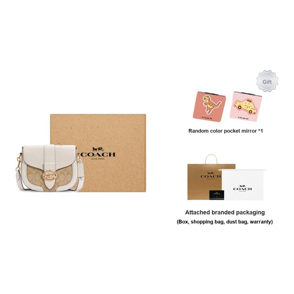 Coach Georgie 21 Metallic Horse And Carriage Buckle Color Block Monogram Print PVC And Leather Saddle Bag Women saddle bag C2806-IMDQC