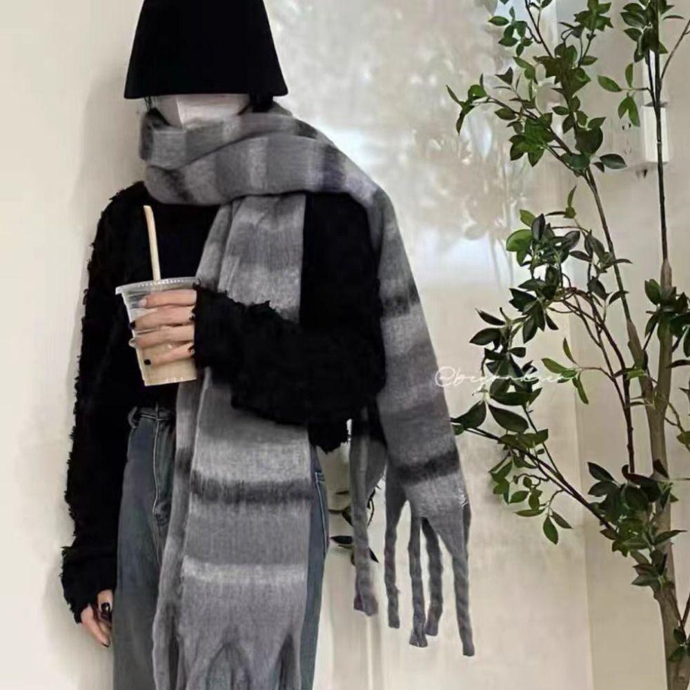 Plush Strip Wool Scarf Tassel Cape Wraps Classic Long Shawl  Student