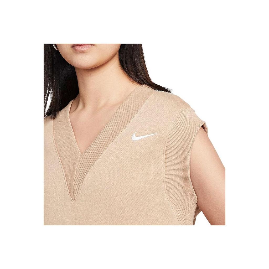 Nike Solid Logo V-Neck Loose Casual Tank Top Women Tops Camel DQ6760-200