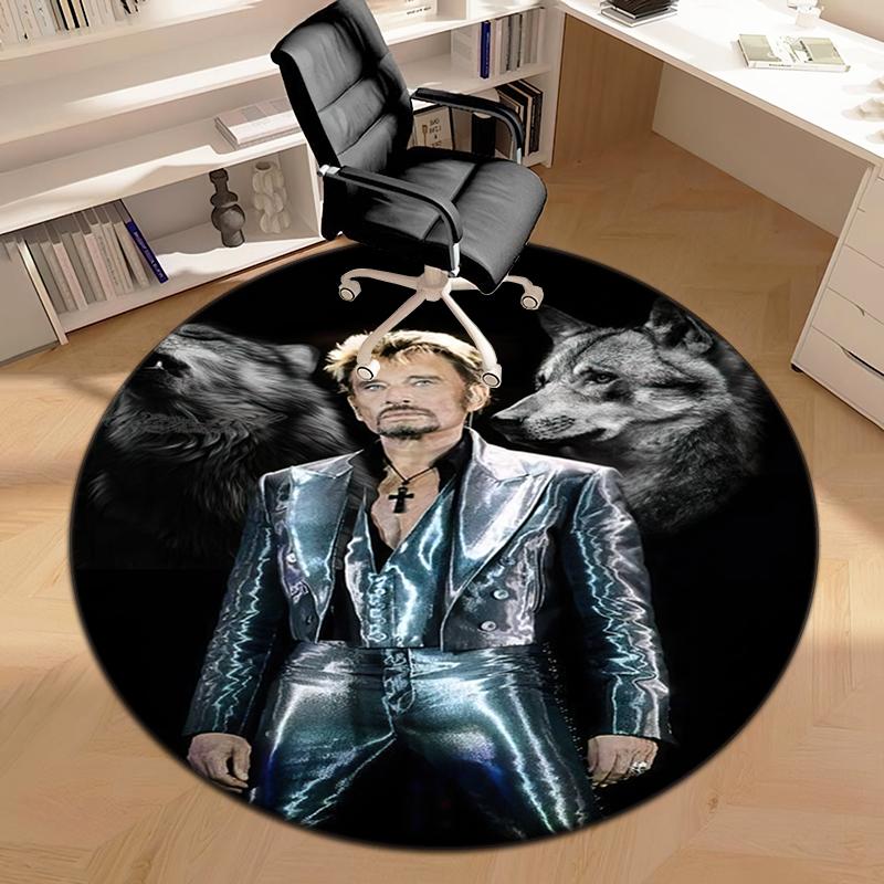 1pc French rock legend Johnny Hallyday Round carpet Painted Printed circular carpet, home door mat, outdoor travel protection carpet