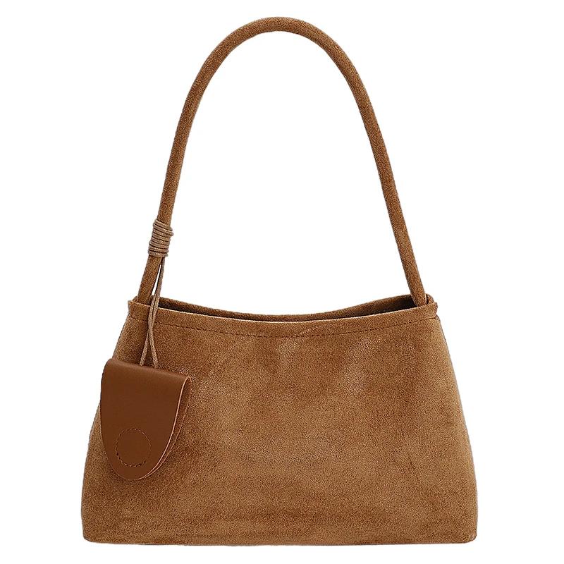 Fashiable Solid Faux Suede Sewing Thread Sweet Shoulder Bags 2026 High Quality Sense of Luxury Retro Youth Handbags for Women