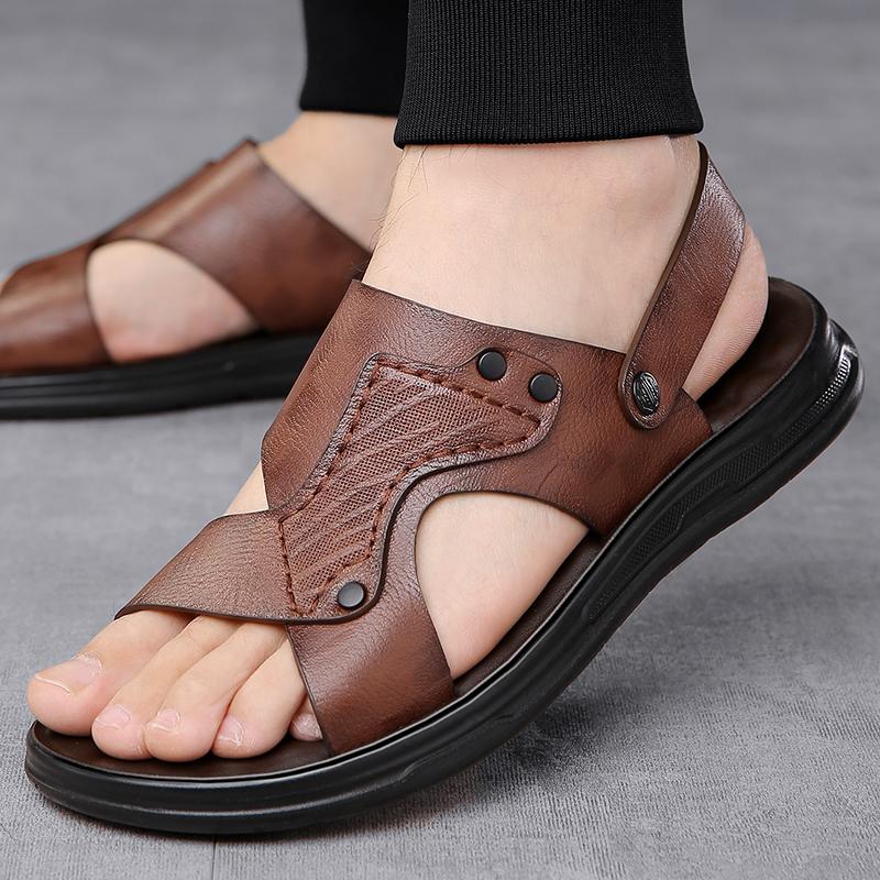 TUINANLE Sandales pour Homme Cuir PU Classique Romaines Homme Été Marche Plage Sandales Plates Chaussures pour Homme Baskets Sandalias Hombre Pantoufle Homme