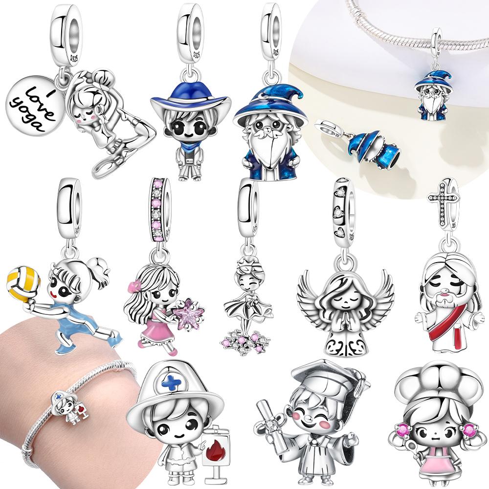 Graduating Boy Original Copper Fireman Bead Jesus Pendant Holding Star Pink Girl Beads Fit Bracelet Women Jewelry Gift Diy