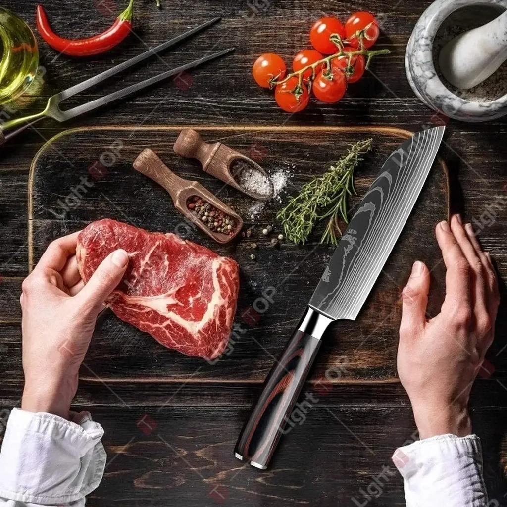 Stainless Steel Kitchen Knife Set Professional Japanese Chef's Knife Fruit Slicing Santoku Knife Damascus Laser Cooking Knife
