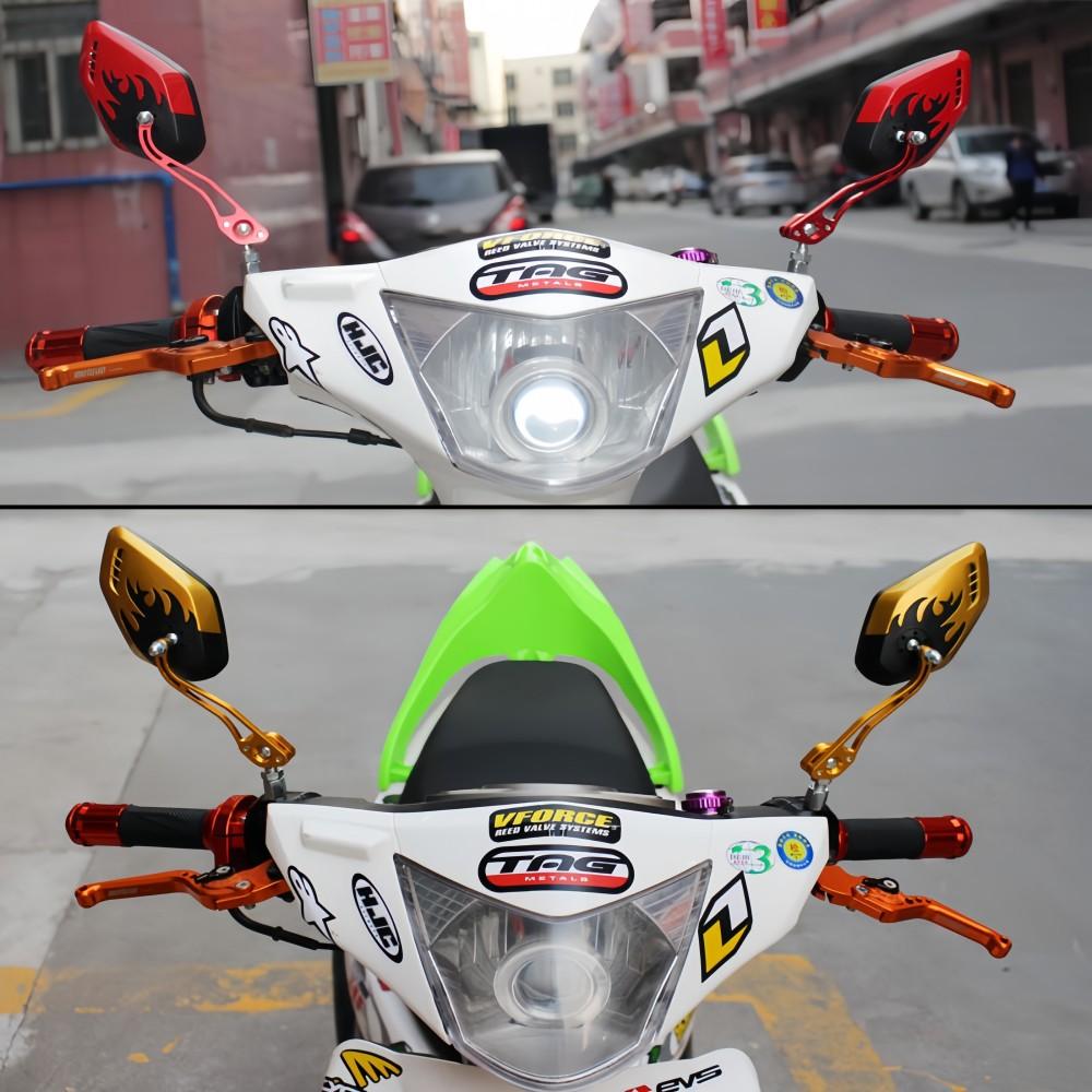 1Pair Universal Motocycle Rear View Adjustable Side Mirrors for Handlebars Aluminum Flame Pattern with 8mm/10mm Screws