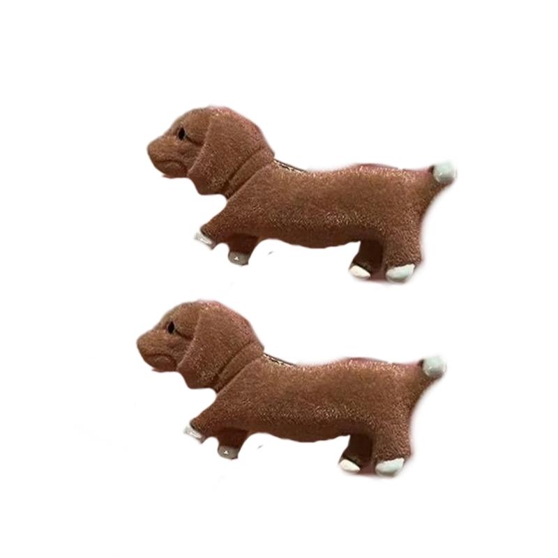 2PCS Popular Flock Dachshund Hair Barrettes With Side Clasp NonSlip Hairpin For Teens Girl Gentle Hair Accessories