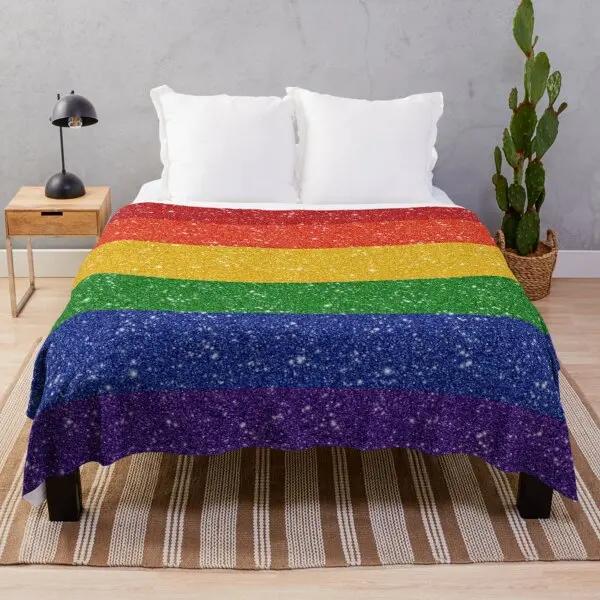 Rainbow Gradient Throw Blanket Colourful Stripe Pattern King Queen Size Super Soft Lightweight Warm for Living Room Couch Sofa