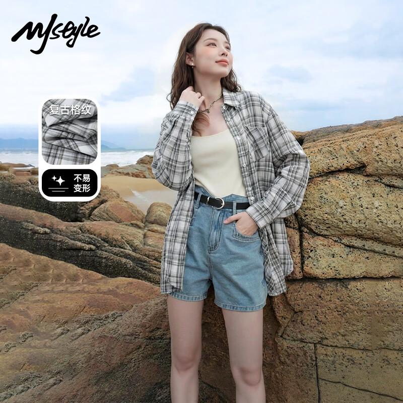 MJ STYLE Women s Plaid Long Sleeve Shirt XL