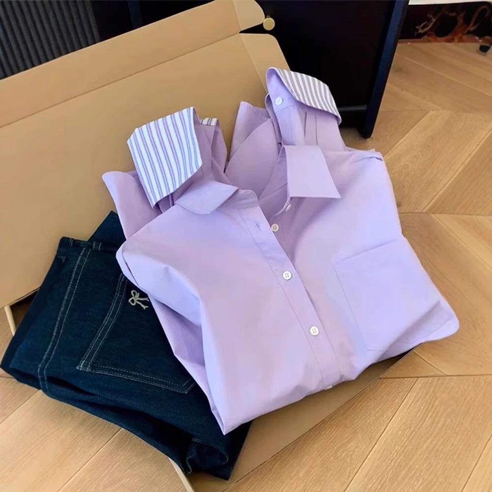 

2025 Women s High-End French Purple Shirt Jacket - Early Spring, Long Sleeve, Elegant Design M