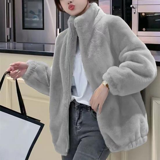 Women Coat Solid Color Double-Sided Velvet Coat with Pockets Warm Long-Sleeved Autumn Winter Outerwear