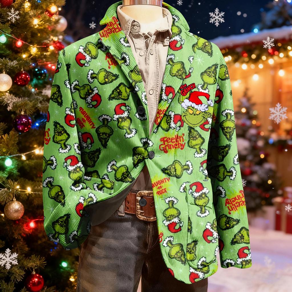 Herren Hässlicher Weihnachten Kord Warmtaschen Anzugjacke Strickjacke Herren Freizeitanzug