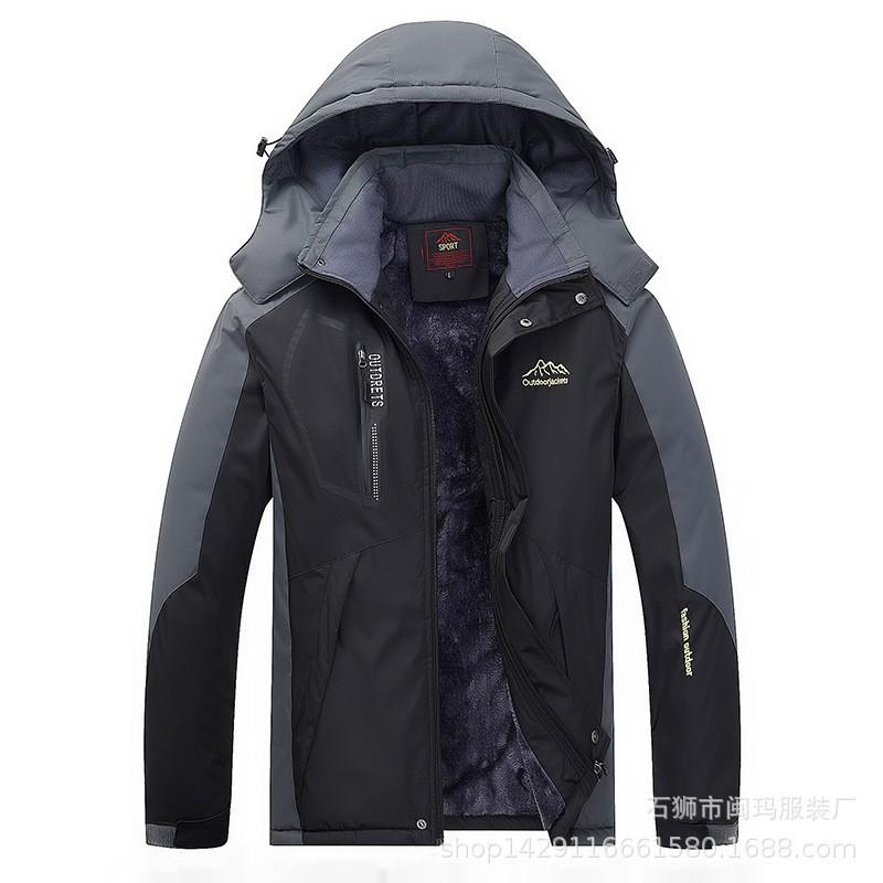 Herren Winter Wasserdicht Winddicht Verdickt Fleecegefüttert Outdoor Jacke Mit Kapuze Normale Passform Wandern Camping