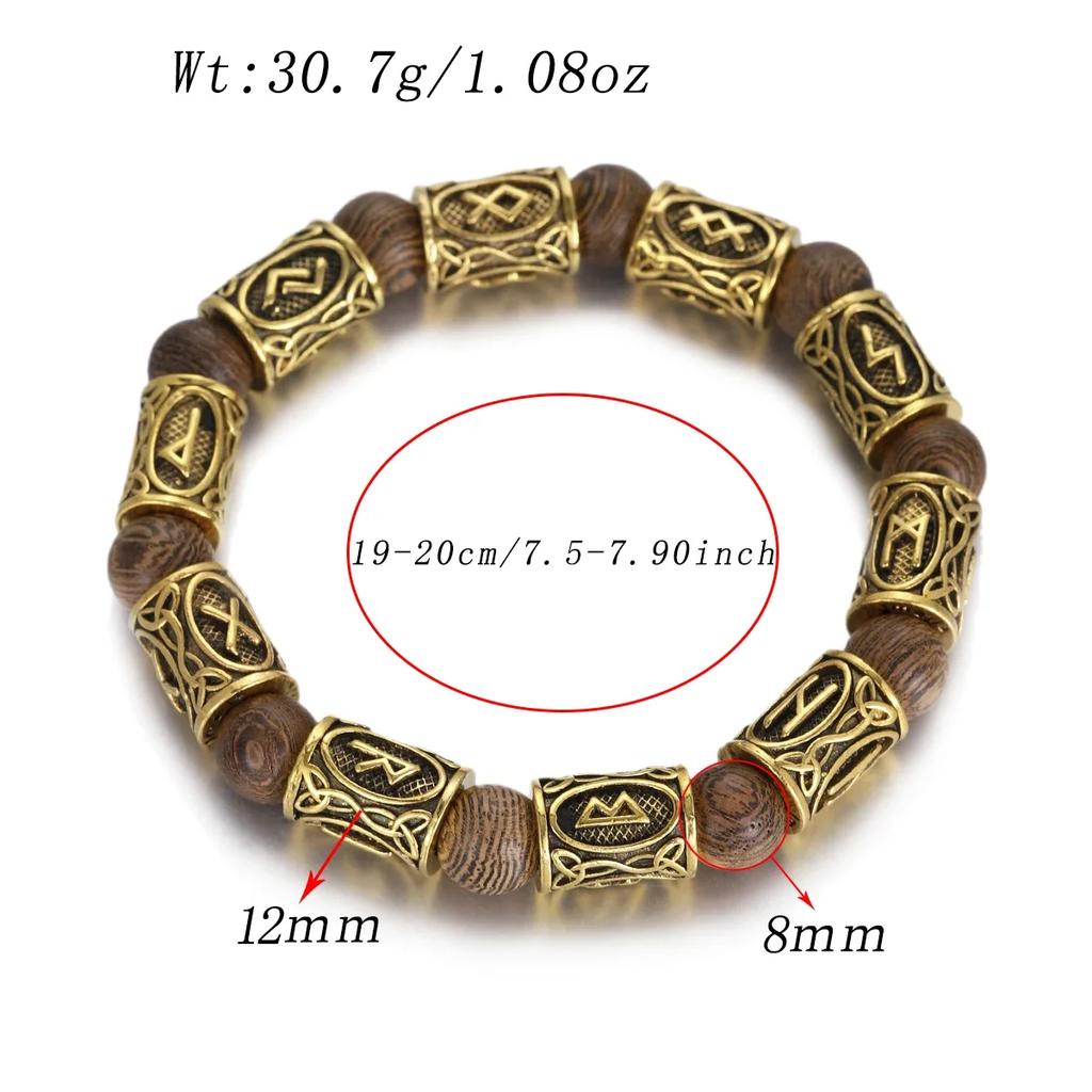 Vikingarunor Malakitarmband 8 mm Naturstenspärlor Rostfritt Stål Guldpläterat Armband för Män Smyckespresent