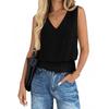Women Sleeveless V Neck Casual Top Summer Blouse Elastic Waistband Pleated Hem Lightweight Tank Shirt