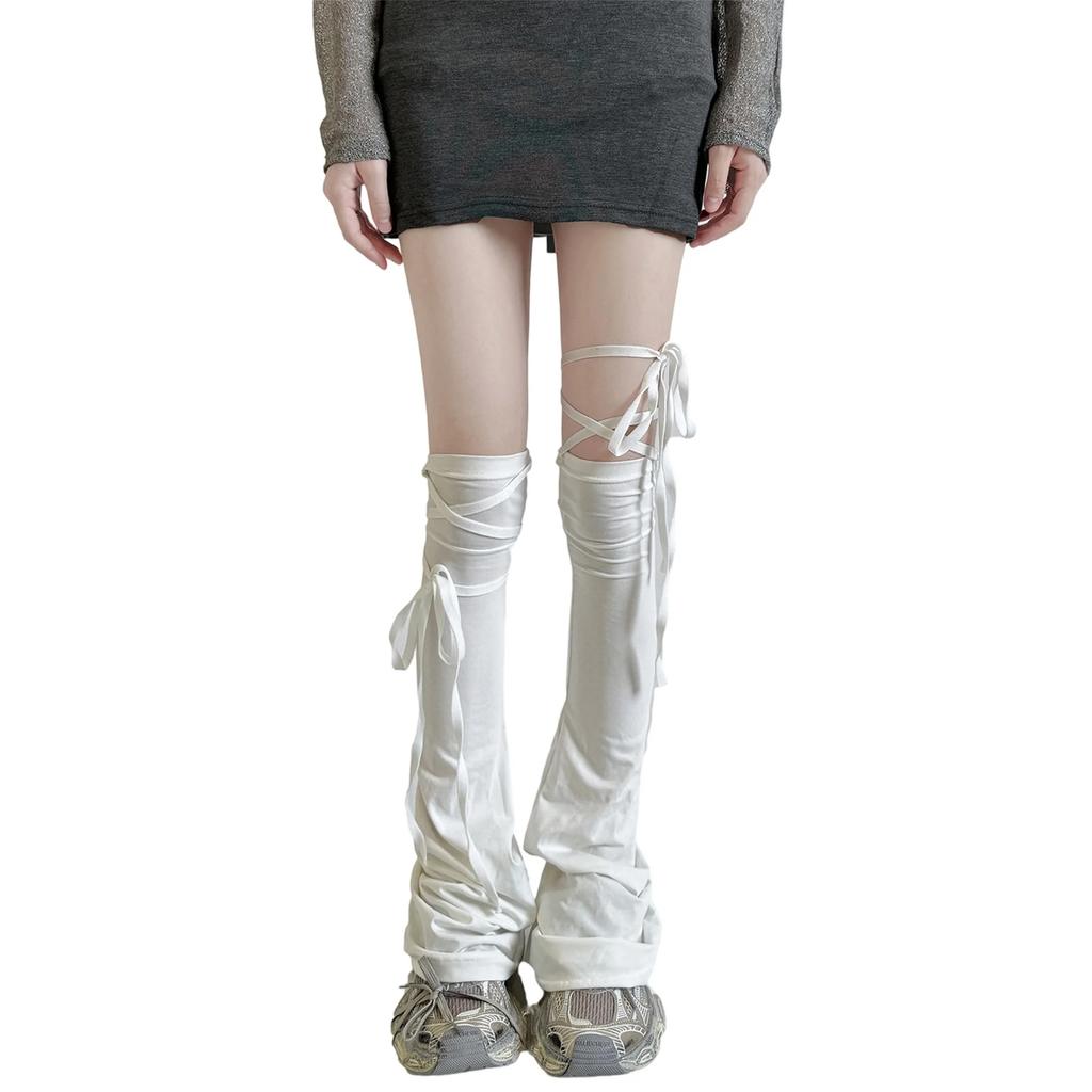 Y2k Women Leg Warmer Soft Solid Color Over The Knee Tie-up Thigh-high Leg Warmers Socks for Party Street