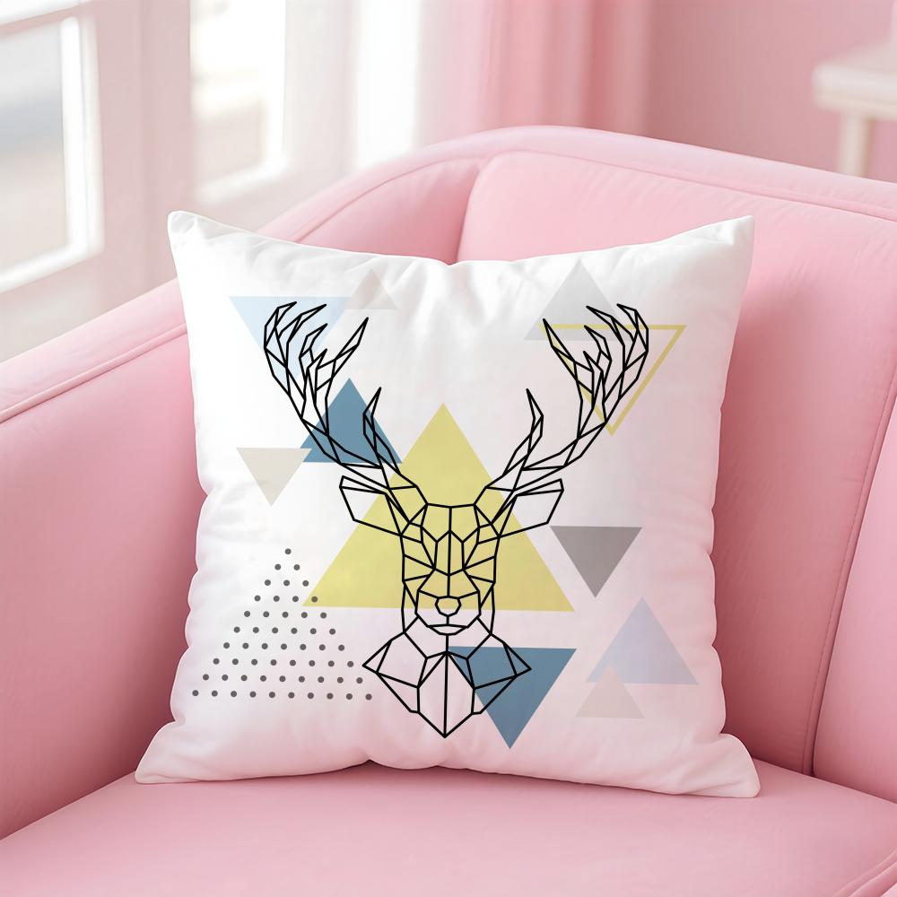Modern Nordic Deer Head Cushion Cover Soft Plush Throw Pillow Cushion CoverDoubleSided Printed Pillow Case Sofa Home Decor