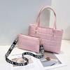 New Plaid Embroidered Tote Bag Casual Women's Bag Two-piece Set Small Square Bag Wide Shoulder Strap Messenger Bag One Piece