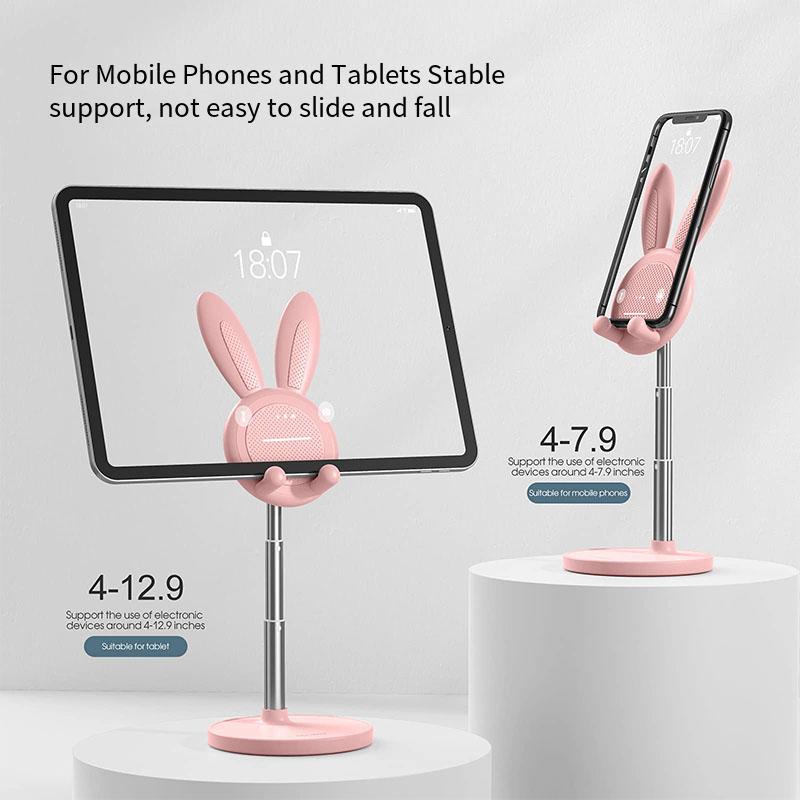 Cute Rabbit Phone Holder Stand Desktop Angle Height Adjustable Bunny Phone Stand for Selfie Watch Drama Support Bracket