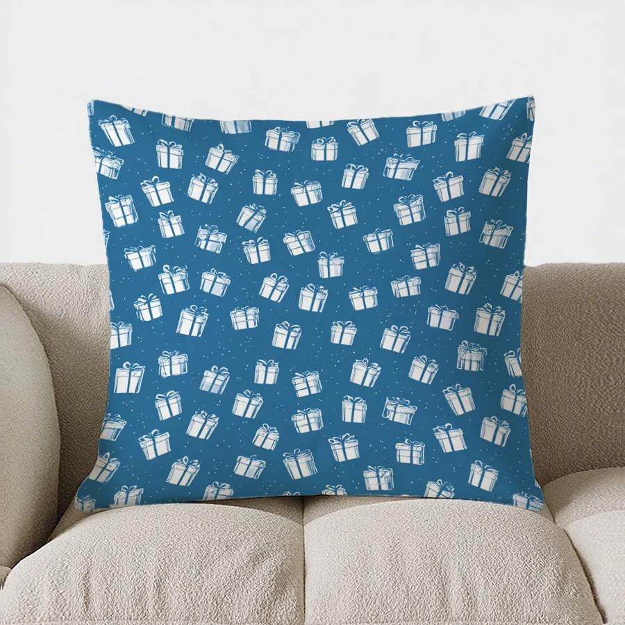 Santa Gifts Trees Christmas Throw Pillow Cover With Short Plush Print Living Room Sofa Decoration Cushion Cover Pillow Covers