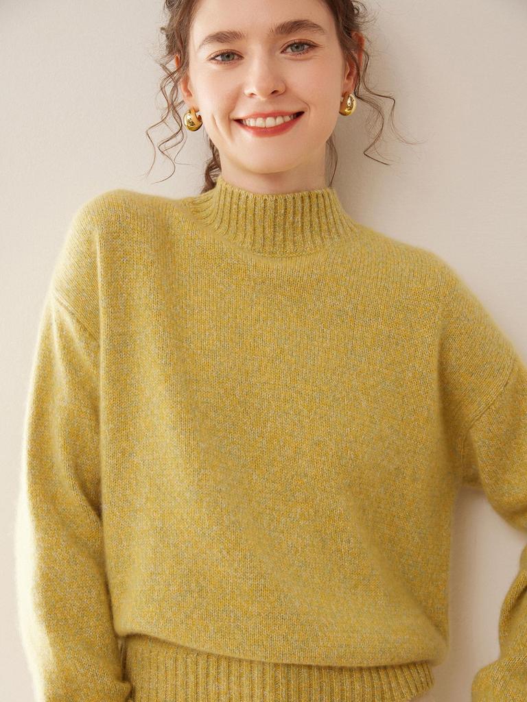 Plus Size Women's Loose Marled Knit Cashmere Sweater with Half-High Collar