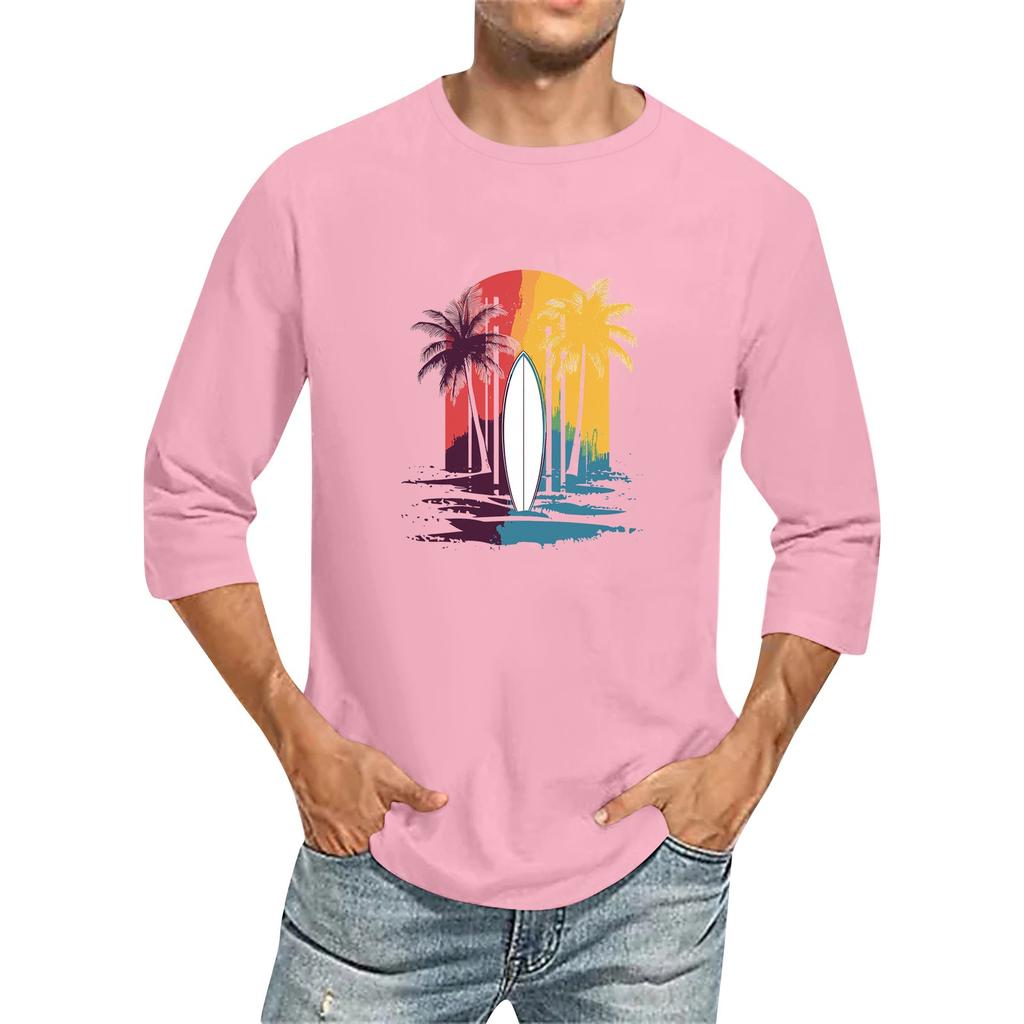 Men's Solid Color Round Neck Three Quarter Sleeve Top T-shirt