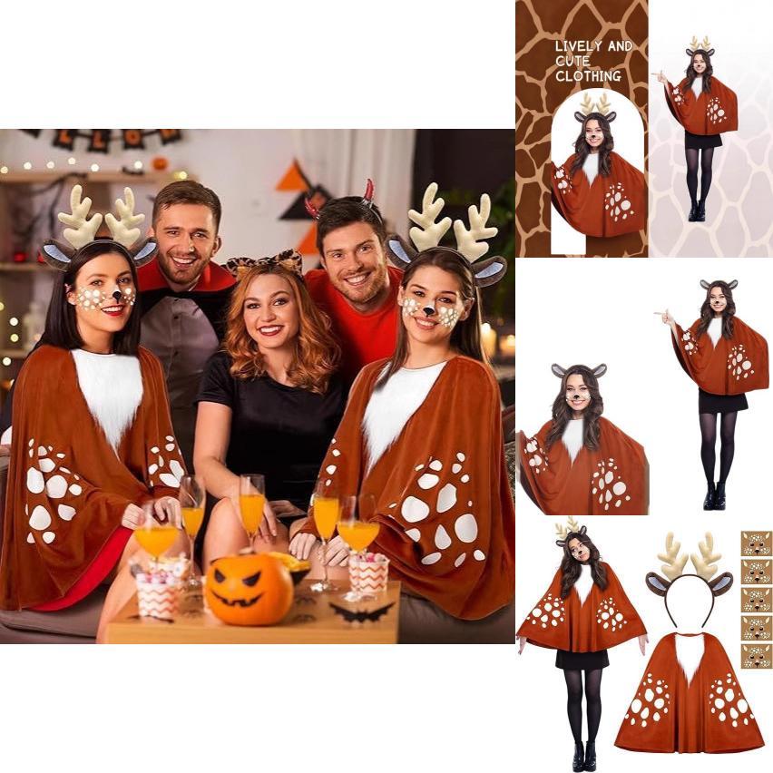 Reindeer Cosplay Cloak For Women With Face Decor For Halloween And Christmas Events