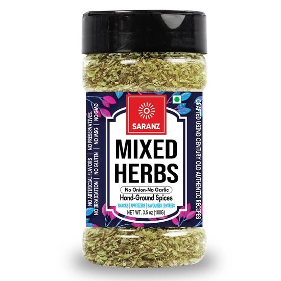

SARANZ Mixed Herbs Mix Jain Exotic Jain Seasoning Perfect for Snacks, Appetizers, Savouries, Entrees, Main Dishes Aromatic