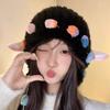 Rainbow Rope Lamb Ear Plush Hat for Women Winter Warm Hat Daily Use Pullover Hat Popular Trapper Hat for Snowboarding