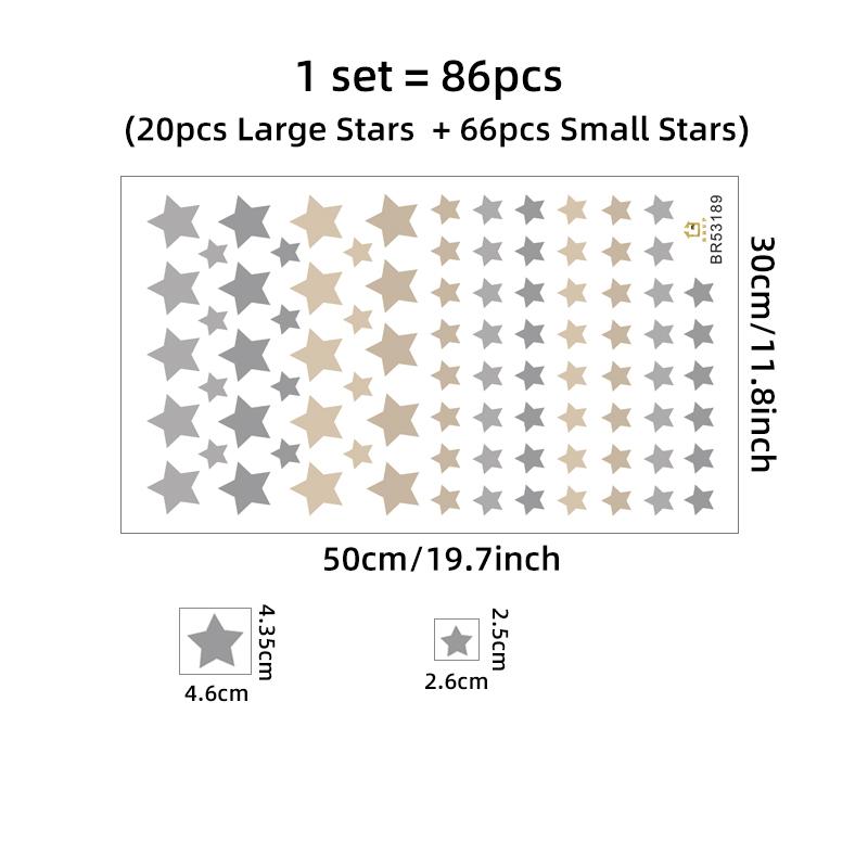 86 Pcs Cartoon Gray Khaki Star Wall Stickers for Kids Room Bedroom Nursery Home Decoration Wall Decals