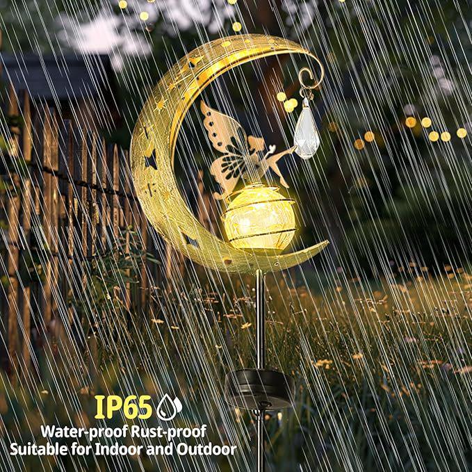 Hollow Moon Angel Solar Garden Pendant Light - Wrought Iron, Waterproof for Outdoor Lawn