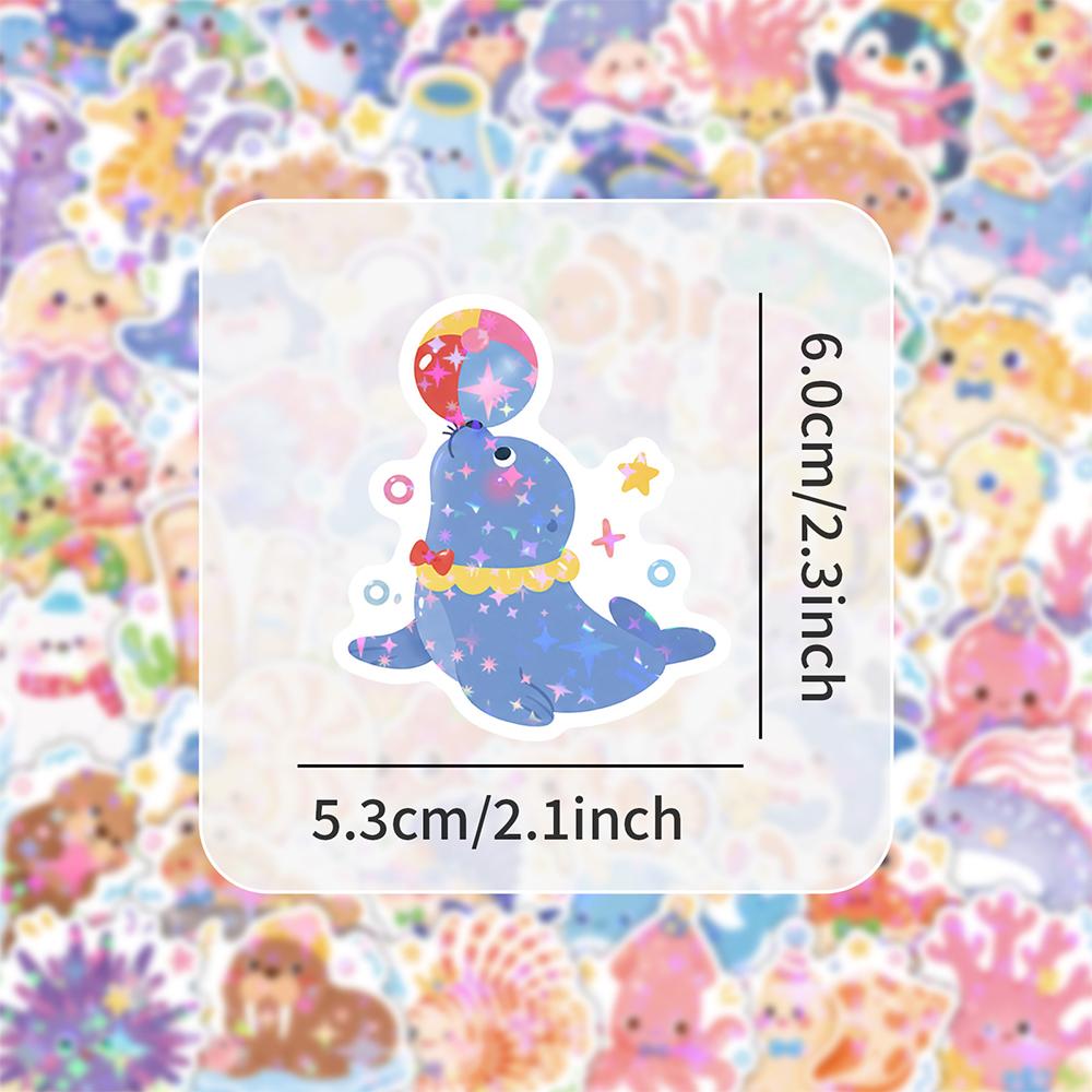 10/30/50pcs Cute Marine Life Animals Laser Stickers Kawaii Cartoon Sticker Decoration Notebook Phone Luggage Graffiti Decals Toy