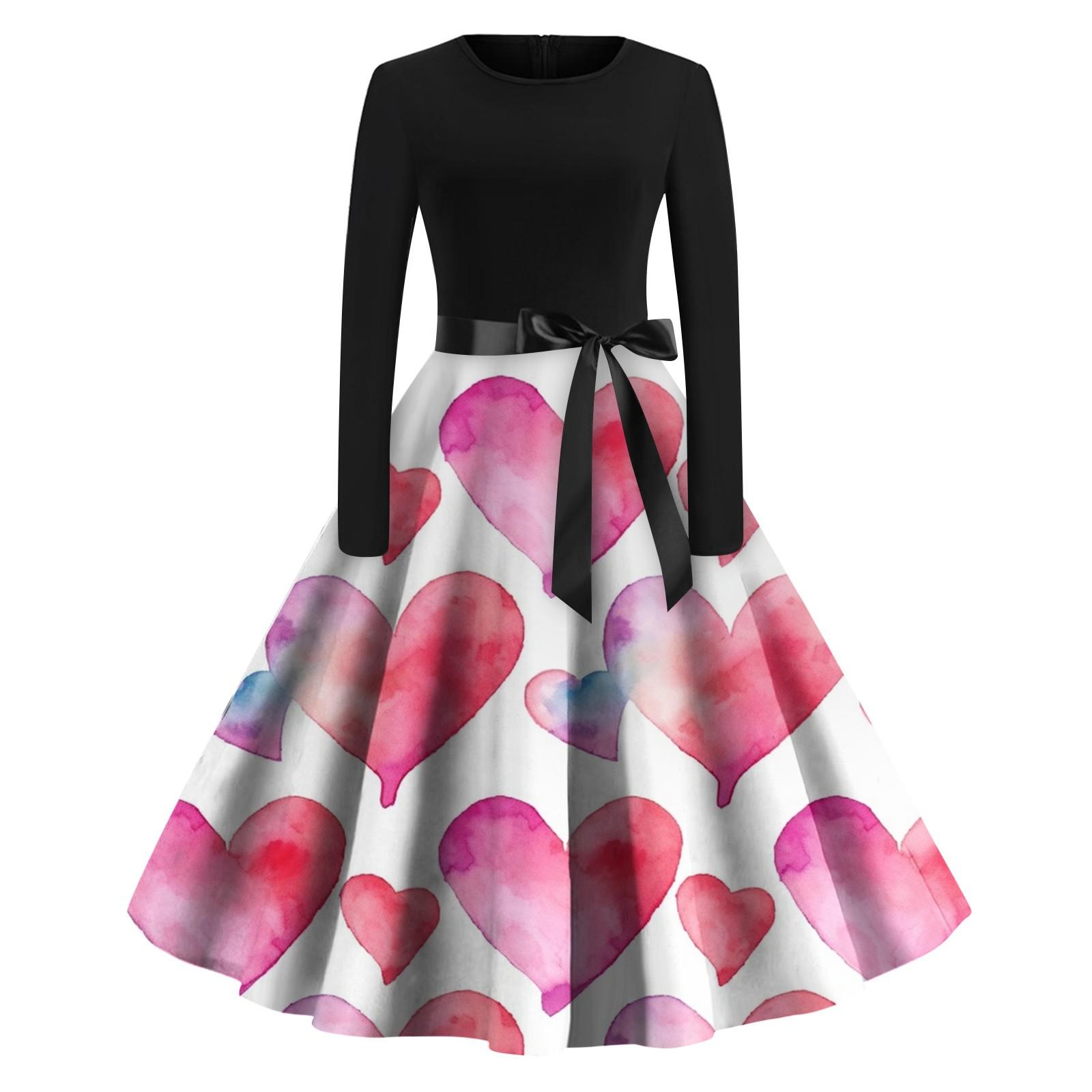 Женское винтажное классическое платье с длинным рукавом и принтом ко Дню святого Валентина — фото 9