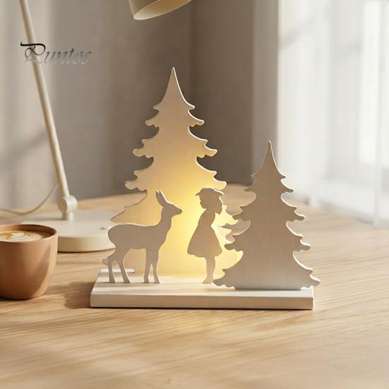 Creative Christmas Gifts for Women Girl Reindeer Tabletop Decor, 3D Printed Fairy Tale Forest Silhouette Winter Season Home Decor with Tree,