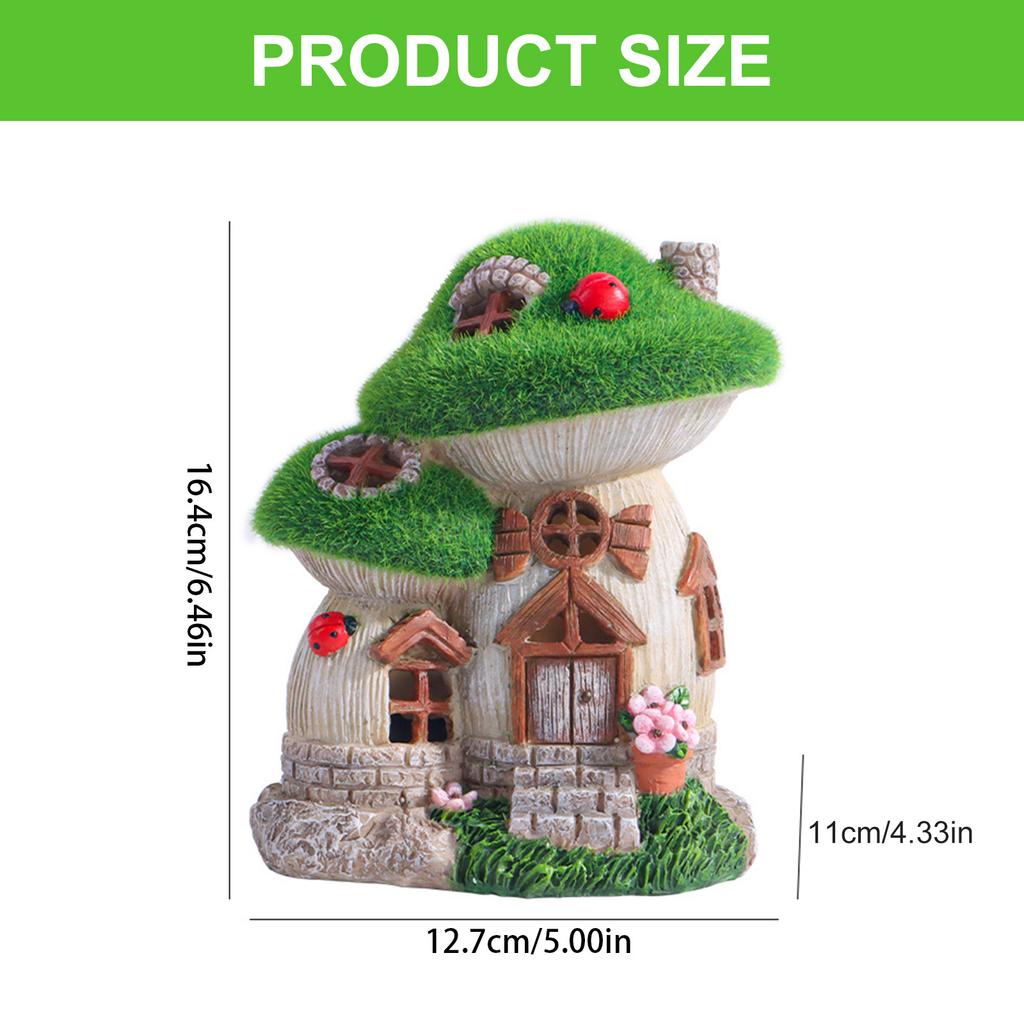 Charm Mushroom House Solar Lighted Outdoor Statue Waterproof Resin Patios Garden Decoration Ornament For Night Gardens
