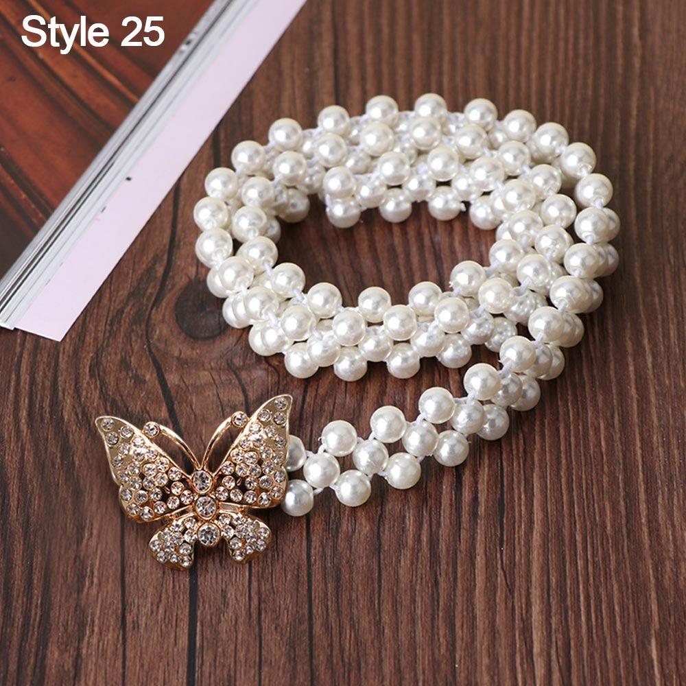 Ladies' Elastic Rhinestone Waist Chain Thin Drawstring Belt Fashion Pearl Waist Belt  For Women