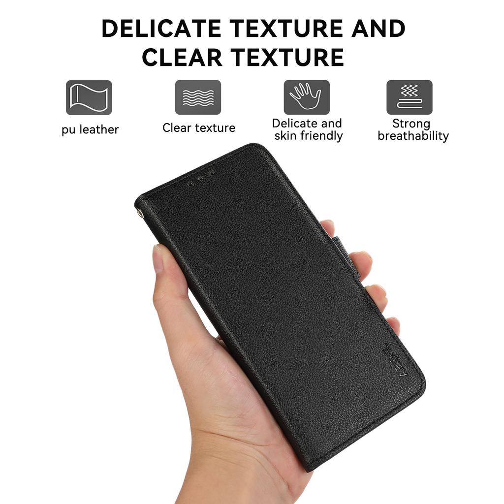 ABEEL For iPhone 14 Pro Max Case PU Leather Litchi Texture RFID Blocking Card Holder Phone Cover