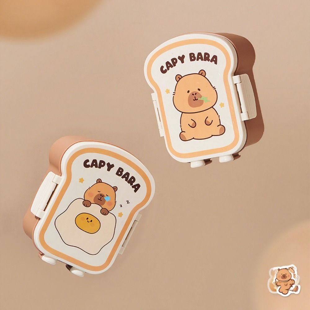 Cute Capybara Lunch Box Toast Shape 1000ml Large Capacity Food Storage Box Grid Seal Meal Boxes for Outdoor Picnic School