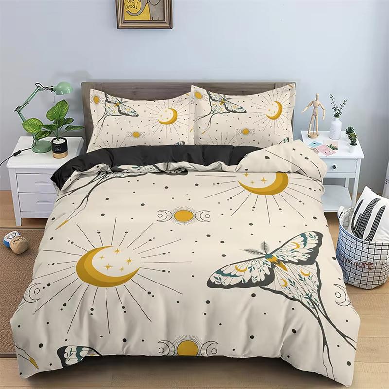 Comforter Butterfly Bedding Set Full King Size Hippie Boho Moth Microfiber Animal Botanical Psychedelic Starry Sky