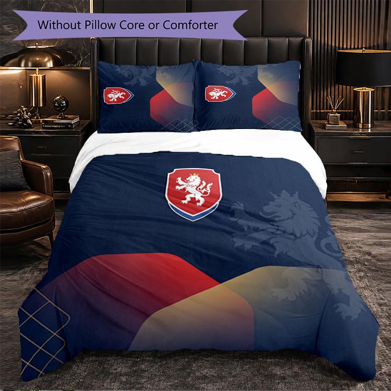 Czech Republi Football Pattern 3 Pieces Bedding Set Soft Microfiber Duvet Cover with Pillow Cases for Bedroom